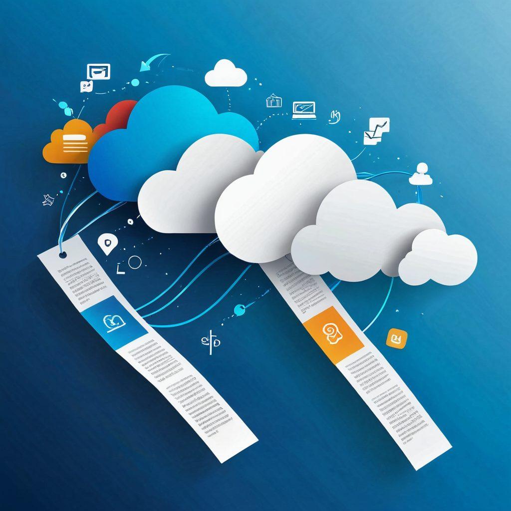An abstract representation of digital bookmarks floating in a cloud, interconnected with vibrant lines and icons symbolizing various online tools and resources. The background features a gradient of blue and white to evoke a sense of cloud computing. Include elements like social media logos and website icons subtly integrated into the design. The overall vibe should feel modern and tech-savvy. digital art. vibrant colors. 3D.